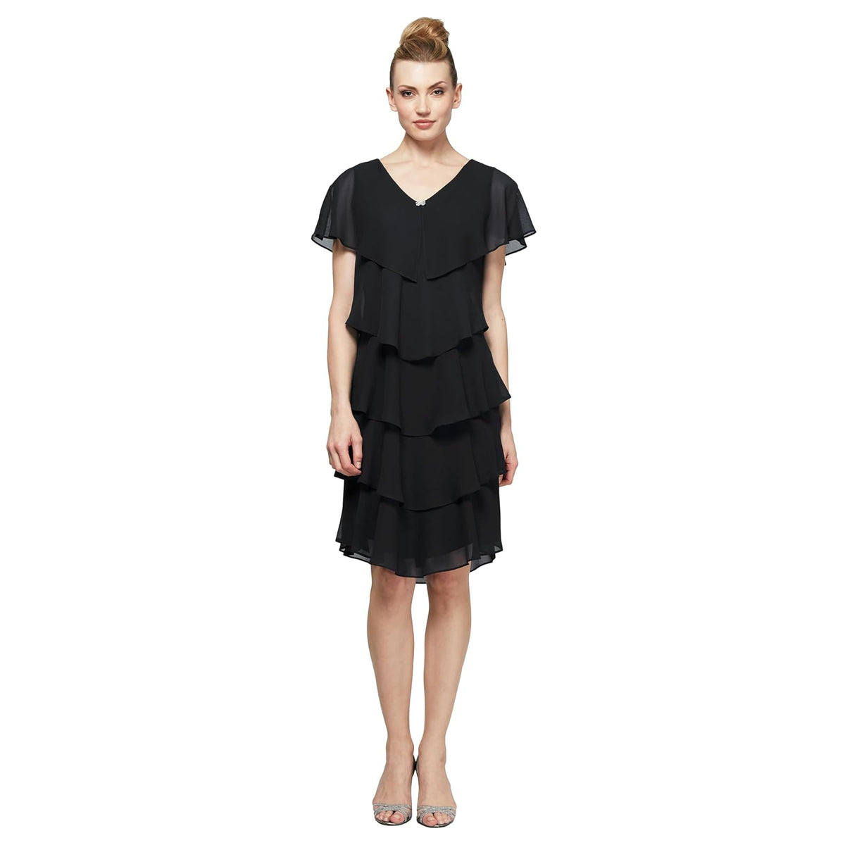 S.L. Fashions Vestido de Pebble en Niveles (Petite y Tallas Regulares) Vestido para Ocaciones Especiales para Mujer