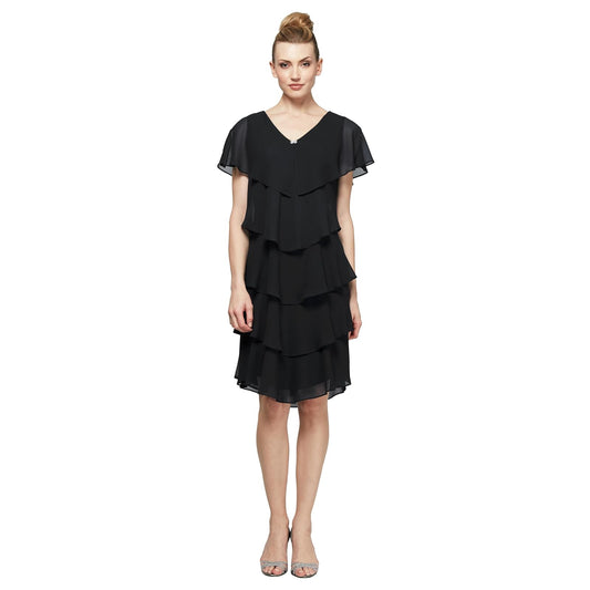 S.L. Fashions Vestido de Pebble en Niveles (Petite y Tallas Regulares) Vestido para Ocaciones Especiales para Mujer
