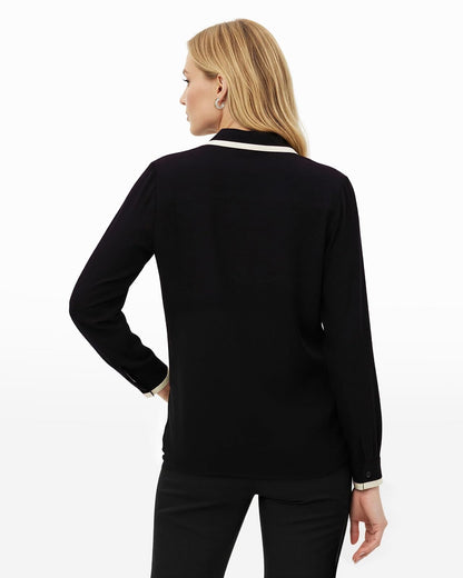 Anne Klein - Blusa de Manga Larga con Botones para Mujer