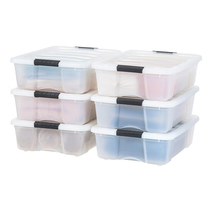 IRIS USA 6 Contenedores de 27 Qt con Tapa, Perla | Oculta el contenido para una apariencia limpia. Ideal para ropa de cama, decoración y clóset. Diseño anidable. - 27 quarts - 25.5 litros