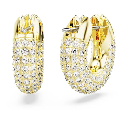 Swarovski Aretes de aro Dextera, Pequeños, Blancos, Baño tono oro