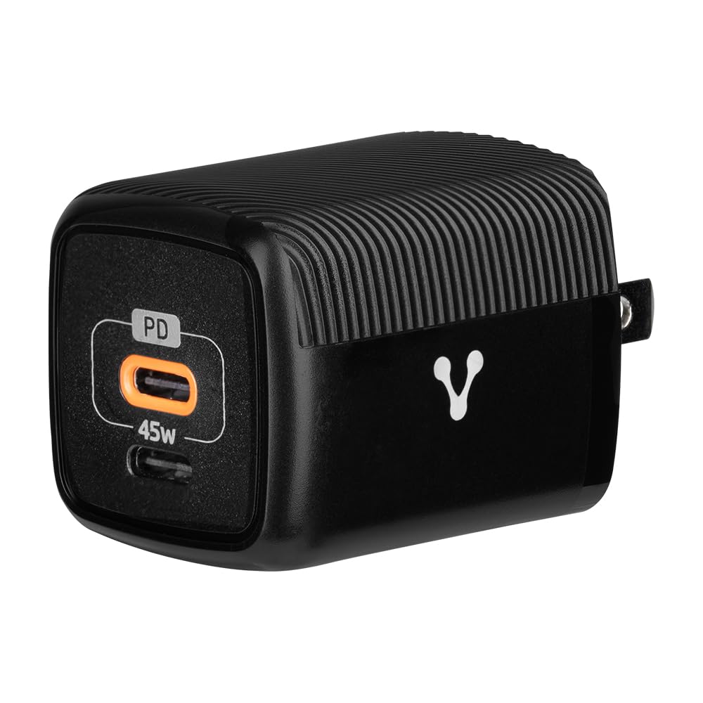Vorago Cargador de Pared USB-C 45W GAN PD 2 Puertos Carga Rápida AU-402-BK Compacto