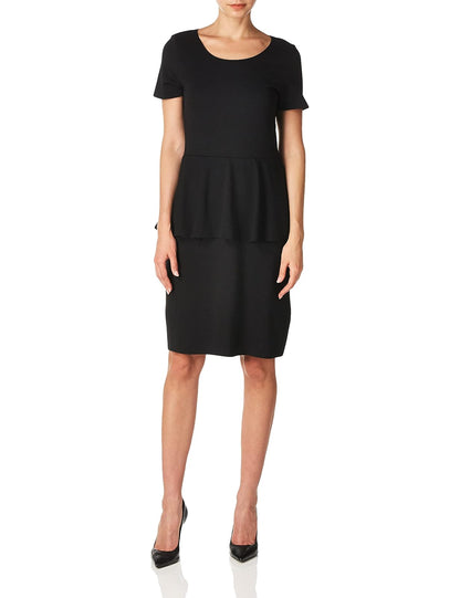 Star Vixen SS Classic Str Ponte Peplum Vestido