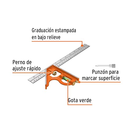 Truper ECT-12, Escuadra de combinación, acero inoxidable, 12"