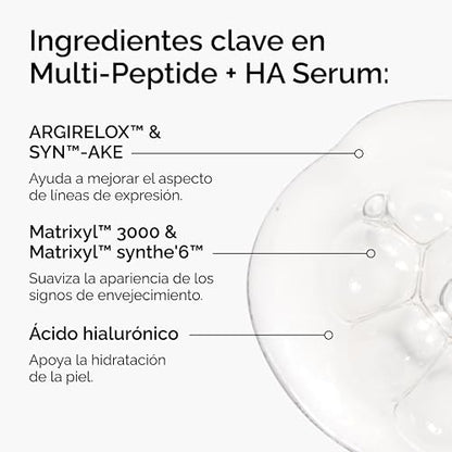 The Ordinary Multi-Peptide + Hyaluronic Acid, Suero para signos de la edad con Péptidos y Ácido Hialurónico — Fórmula para mejorar patas de gallo, elasticidad y firmeza de la piel, 30ml