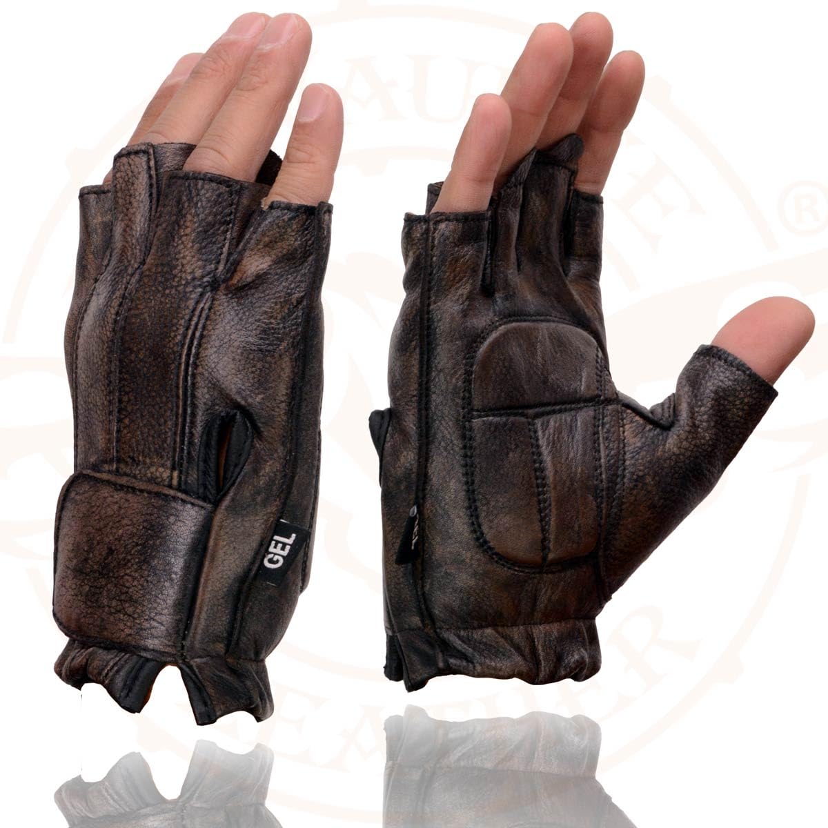 Milwaukee Leather Guantes de Piel para Motocicleta MG7561, Acolchados, sin Dedos, Marrón, Talla L