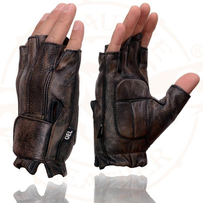 Milwaukee Leather Guantes de Piel para Motocicleta MG7561, Acolchados, sin Dedos, Marrón, Talla L