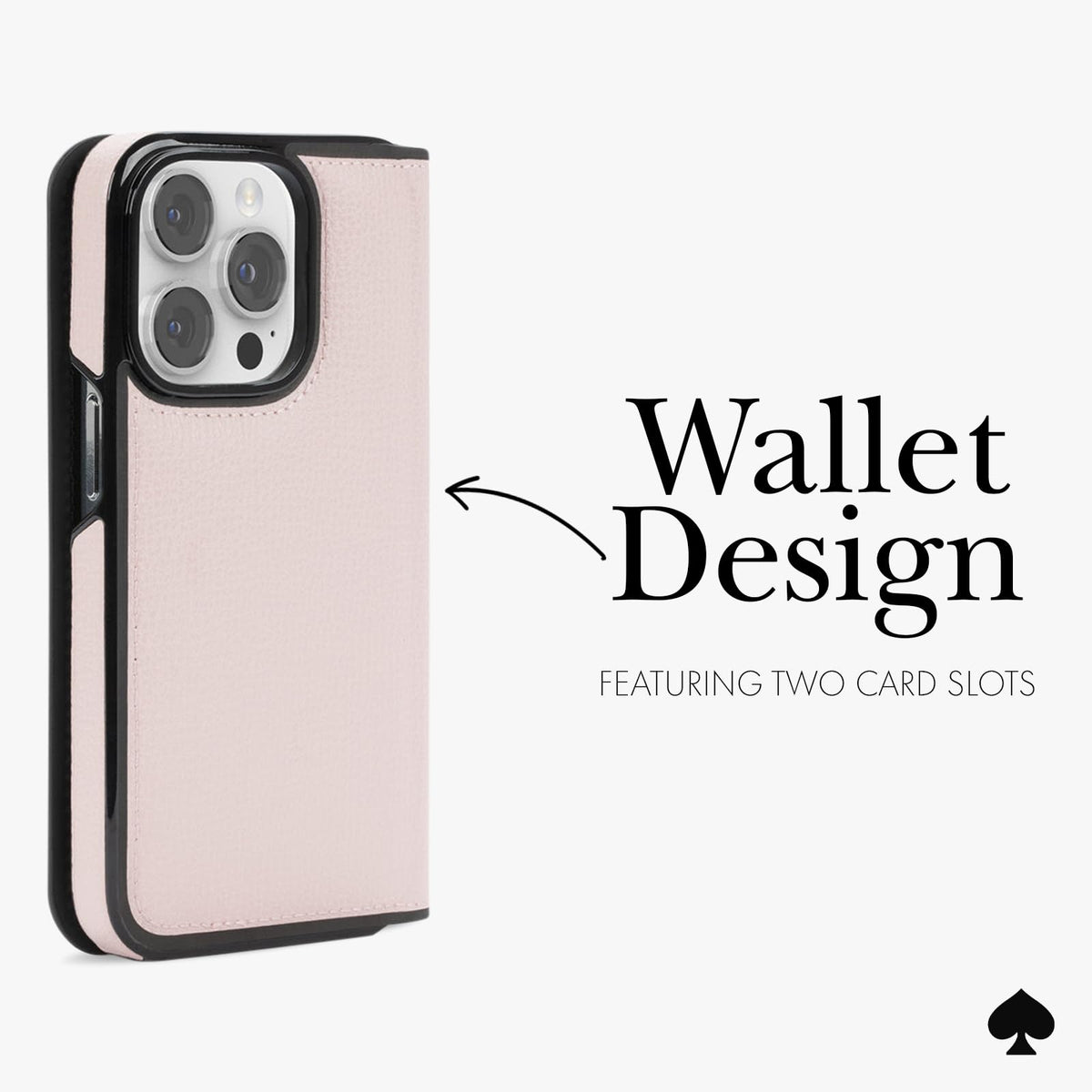 Kate Spade New York - Kate Spade Nueva York - Funda Tipo Cartera para iPhone 15 Pro, Compatible con Carga inalámbrica - Vitela pálida con Negro