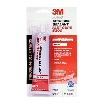 3M Marine Adhesive Sealant Fast Cure 5200 (05220) Unión permanente y sellado para barcos y vehículos recreativos por encima y por debajo de la línea de flotación, reparación impermeable, blanco, tubo