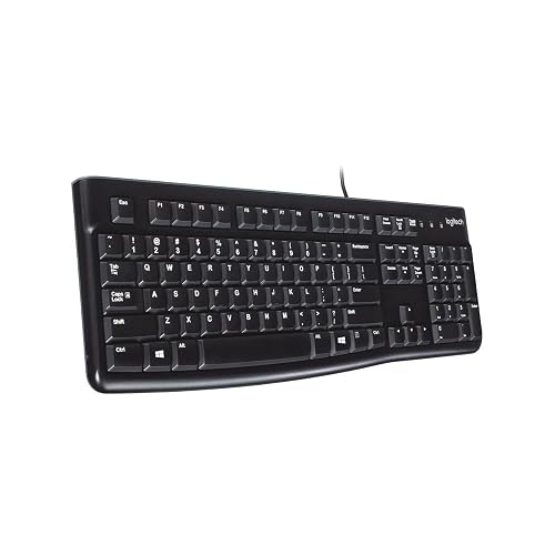 Logitech K120 Teclado con Cable para Windows, Plug-and-Play USB, Tamaño Normal, Resistente a Las Salpicaduras, Barra Espaciadora Curvada, Compatible con PC, Laptop - Negro