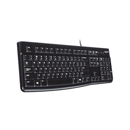 Logitech K120 Teclado con Cable para Windows, Plug-and-Play USB, Tamaño Normal, Resistente a Las Salpicaduras, Barra Espaciadora Curvada, Compatible con PC, Laptop - Negro