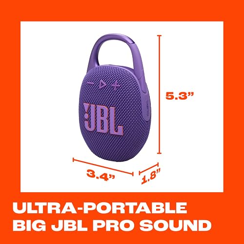 JBL Clip 5 - Altavoz Bluetooth ultraportátil, Impermeable y a Prueba de Polvo, Sonido Big Pro con Graves impactantes, mosquetón Integrado, hasta 12 Horas de Juego, Fabricado en Parte con Materiales