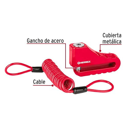 Hermex CB-100 Candado para disco de motocicleta, perno de 10 mm, Hermex