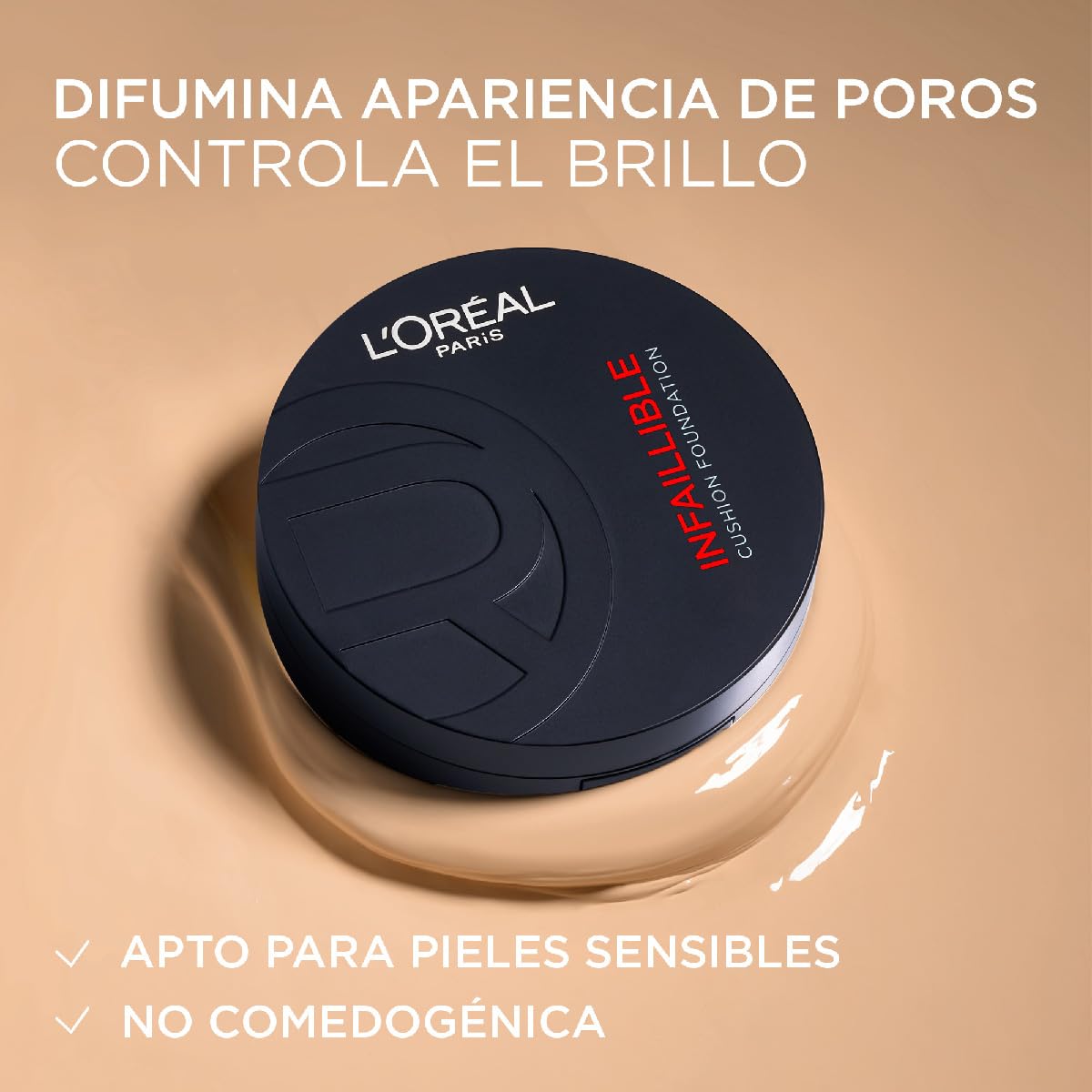 L'Oréal Paris Infallible 24h Fresh Wear Base de Maquillaje en Cushion, Alta Cobertura con Acabado Mate, 24H Larga Duración y Control de Brillo, Tono 20