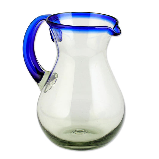 NOVICA - Jarra hecha a mano de vidrio transparente reciclada, hecha a mano de México, 88 onzas, 'Blue Grace'
