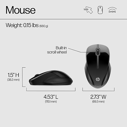 HP Mouse 250 Dual Inalámbrico, USB A, Bluetooth 5.0, 2.4 GHz, 1600 dpi, Compatible Windows, ChromeOS, MacOS, Negro (6V2J7AA)