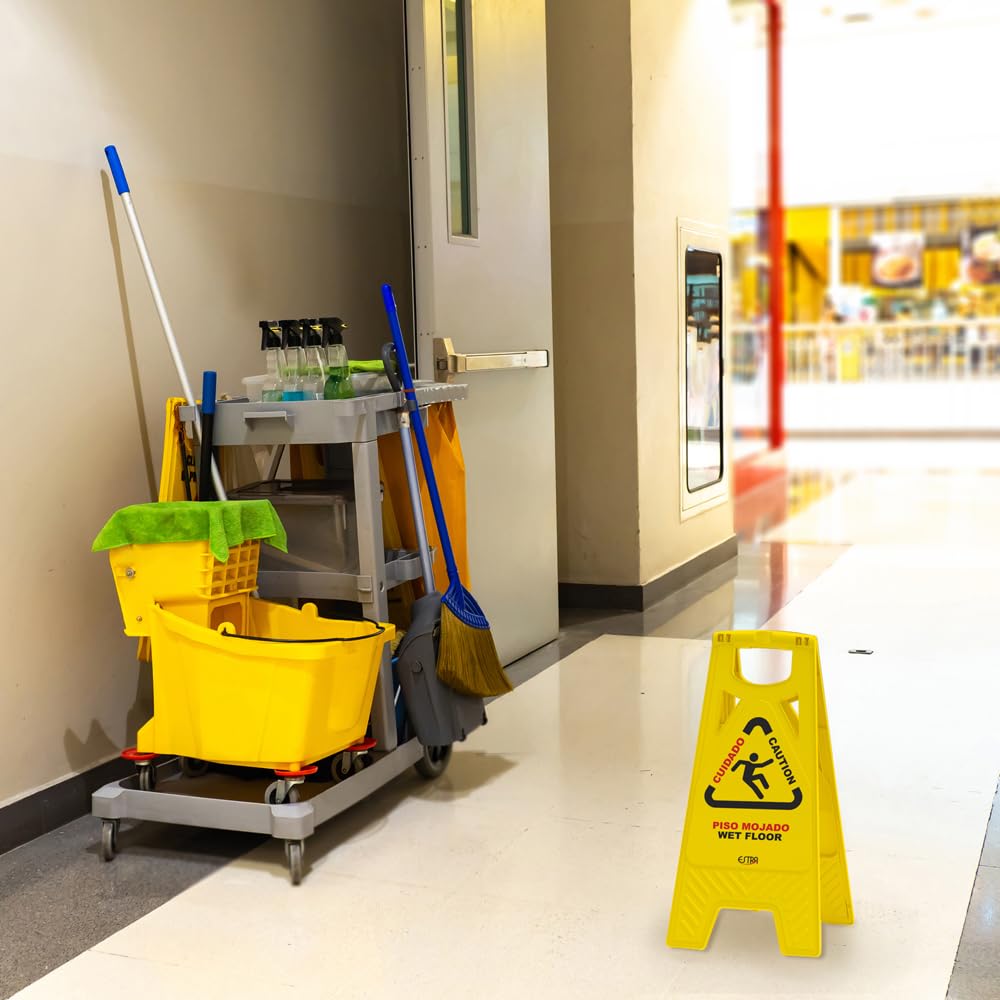 Señal de Prevención Piso Mojado Plegable | Doble Cara | PVC 100% Reciclado | Alta Visibilidad 62 × 30 cm | Ligera | Fácil Transporte para Oficinas y Comercios