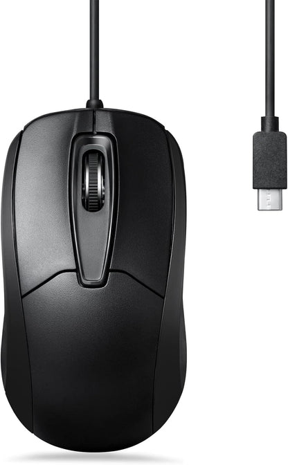 Perixx PERIMICE-209C - Mouse óptico con Cable USB Tipo C - Cable de 5.9 pies - 1000 dpi - Negro, (11994)