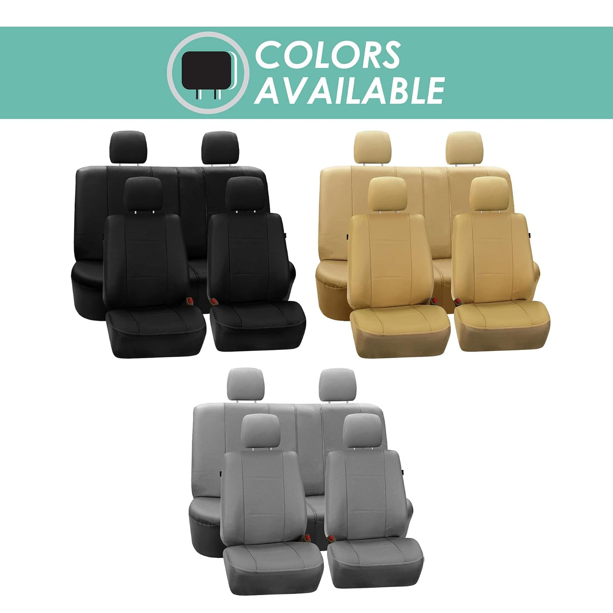 FH GROUP Universal Fit Full Set Deluxe Seat Cover - Leatherette (Black) (Airbag Compatible and Rear Split, Fit Most Car, Truck, SUV, or Van, FH-PU007115)