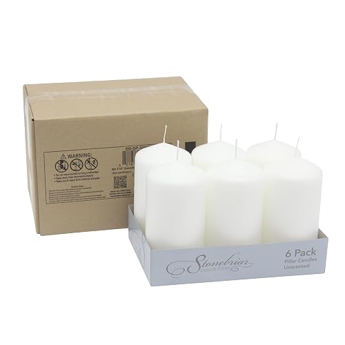 Stonebriar - Velas altas blancas sin perfume, pilares de vela de 65 horas, perfectas para decoración, bodas, emergencias, 3 x 6 pulgadas, 6 unidades