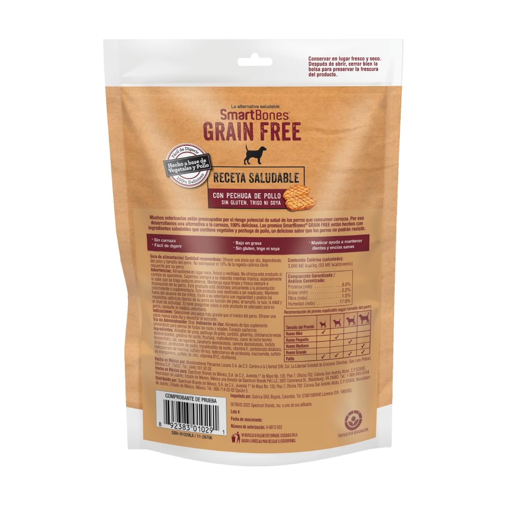 SmartBones Premios para Perro,huesitos Pollo sin Gluten sin aditivos 16 pzs