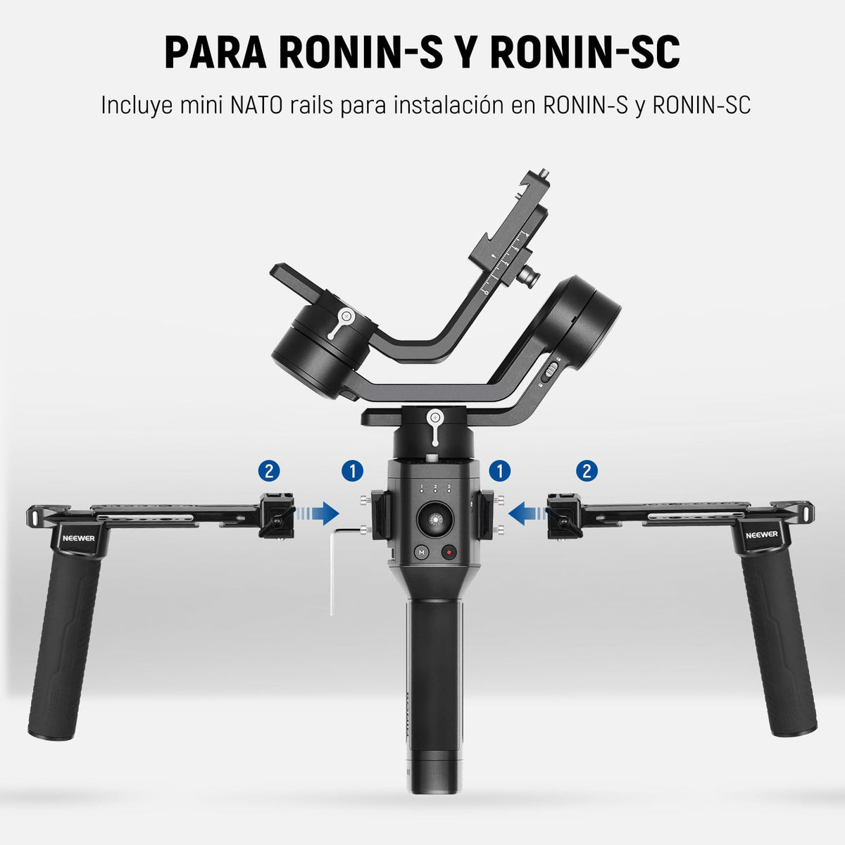 NEEWER Doble Mango Compatible con dji RS5 RS4 RS4 Pro RS3 RS3 Pro RS2 RSC2 Ronin S SC Gimbal, Kit Doble Mango con 2 Mini Rieles NATO, Abrazaderas NATO Liberación Rápida, Roscas de 1/4" y 3/8", GA006