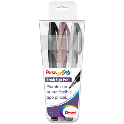 Marcadores Punta Pincel Base Agua Pentel 3 U-SES15C-AEN-EST