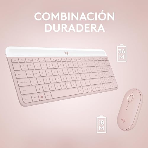 Logitech MK470 Combo Teclado y Mouse Inalámbricos para Windows, Receptor USB 2.4 GHz, 12 Teclas FN, Minimalista y Estilizado, para Windows 10,11 o Posterior, Funciona con Surface - Rosa