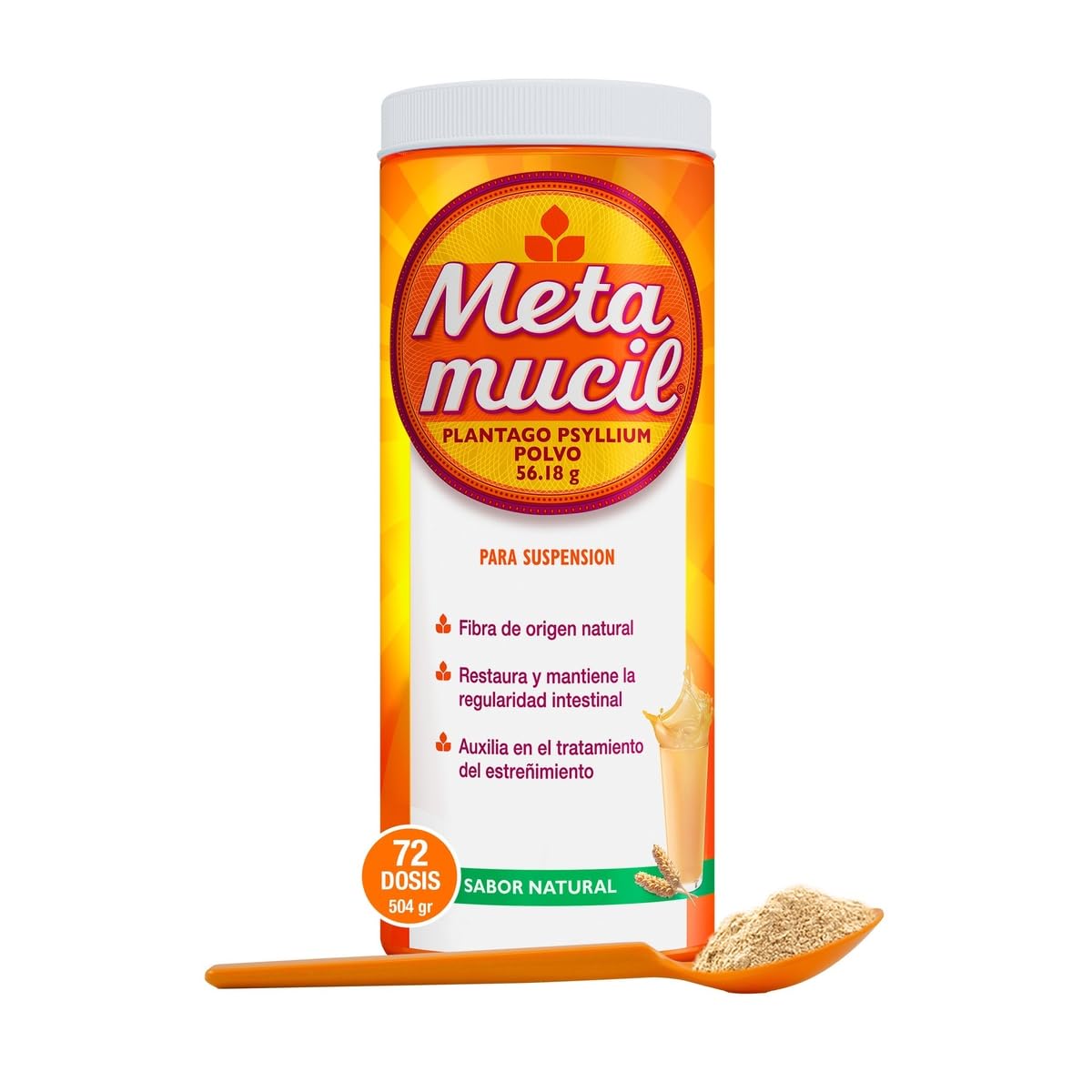 Metamucil Fibra Sabor Natural tarro de 504g 72 dosis