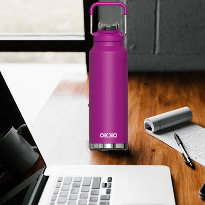 OKKO Termo Rino 32 oz / 946 ml – Botella Térmica de Acero Inoxidable, Mantiene Bebidas Frías y Calientes, Ideal para Agua, Café y Estilo de Vida Activo, Color Rosa