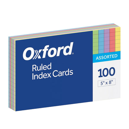 Oxford Tarjetas de color a rayas, 5 x 8 pulgadas, colores surtidos, 100 por paquete (35810)