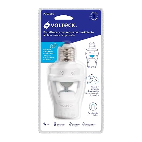 Volteck POSE-360 Portalámpara con sensor de movimiento, Color blanco