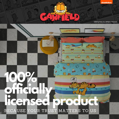 Franco - Juego de sábanas y edredón Reversible de 5 Piezas, para niños, (Producto con Licencia Oficial), Garfield