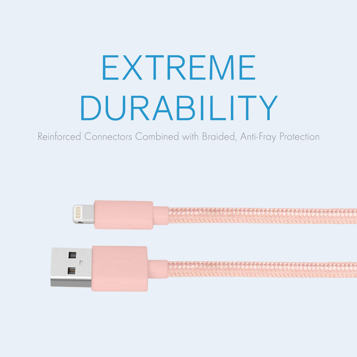 Realm Nylon trenzado Lightning a USB A – Cargador Apple iPhone certificado MFi, 1,5 m, oro rosa