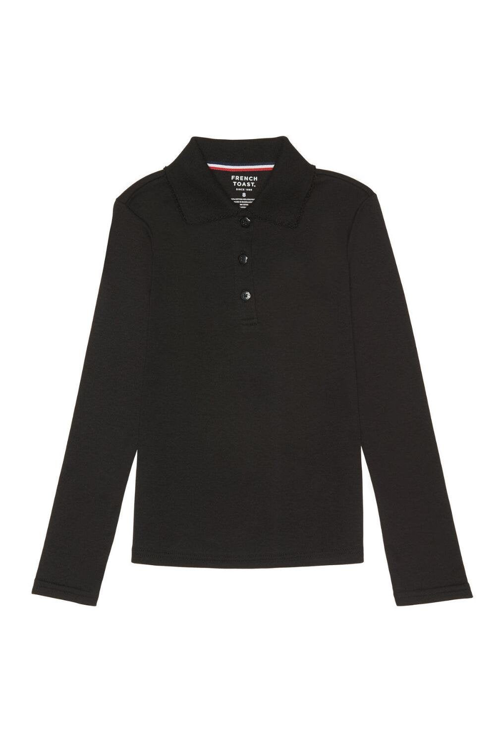 French Toast Polo Interlock de Manga Larga con Cuello Picot para Niña - 7-8 - Negro -