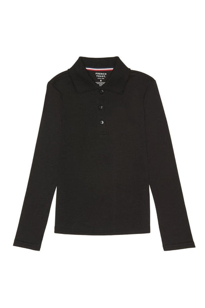 French Toast Polo Interlock de Manga Larga con Cuello Picot para Niña - 7-8 - Negro -