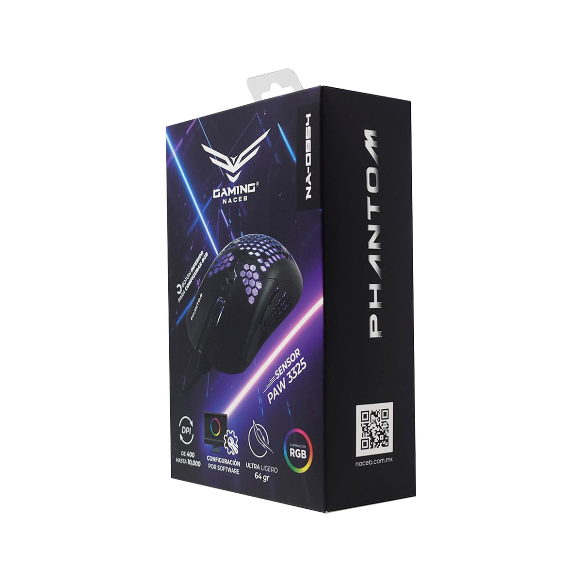 Gaming Naceb Mouse Gamer Phantom NA-0954 RGB con Cable USB - Mouse dpi Ajustable hasta 10000 para PC Gaming con 6 Botones Programables - Negro