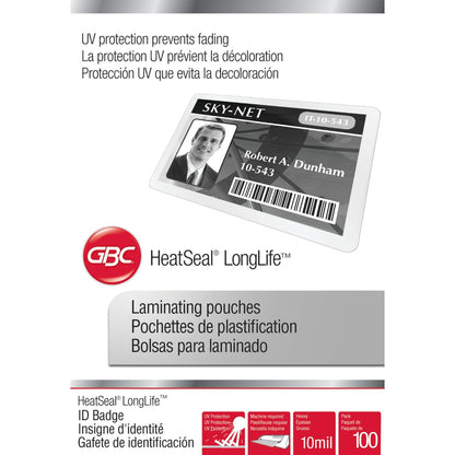 Swingline GBC Laminating Sheets, Thermal Laminating Pouches, Badge/ID Card Size, 10 Mil, HeatSeal LongLife, 100 Pack (3202104)