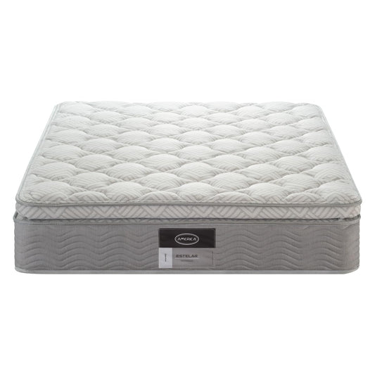 Colchón Individual America Estelar, Resortes Infiniti, Colchoneta Pillow Top, Confort Medio, Hipoalergénico, 28 cm, Color Gris
