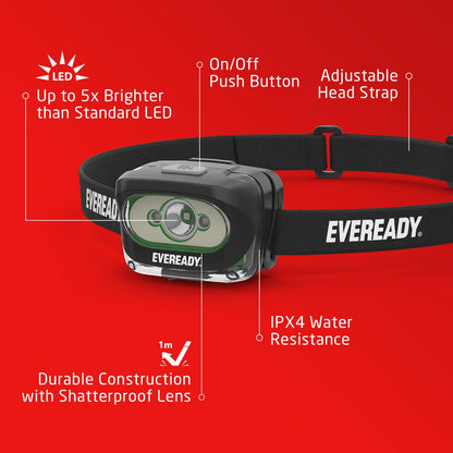 Eveready Faros LED recargables (paquete de 2), IPX4 resistentes al agua para correr, acampar, emergencias, exteriores (cable USB incluido), negro (paquete de 2), ajustable