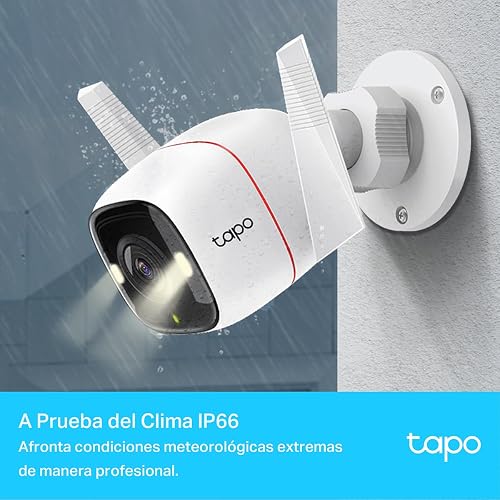 TP-Link Tapo C320WS Cámara de Seguridad WiFi Exterior - Resolución 2K - Cobertura 360° - Visión Nocturna a Color - Detección de Movimiento - Alarma de Luz y Sonido - 512GB - App Tapo - Protección IP66