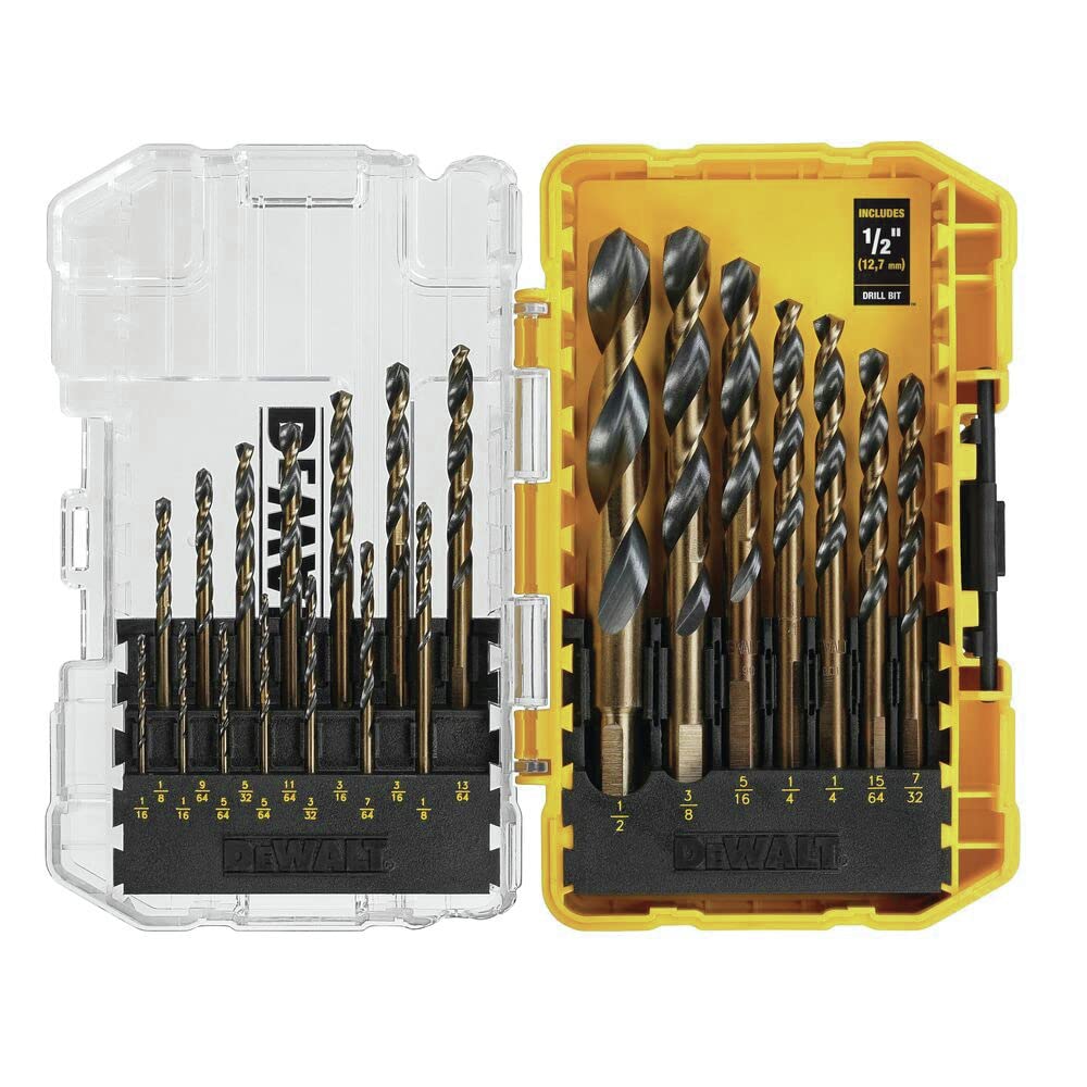 DEWALT - Juego de 21 Brocas, Punta de División de 135 Grados, Hélice de 31 Grados, Revestimiento de Óxido Negro, para Madera, Metal y Plástico (DWA1181)