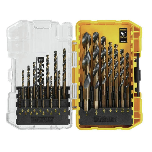 DEWALT - Juego de 21 Brocas, Punta de División de 135 Grados, Hélice de 31 Grados, Revestimiento de Óxido Negro, para Madera, Metal y Plástico (DWA1181)