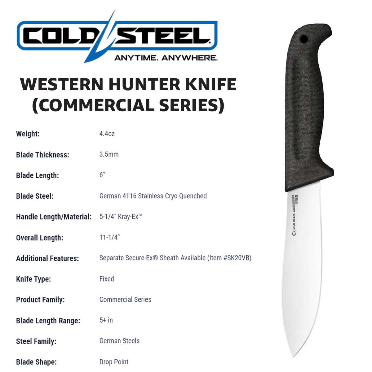 Cold Steel Commercial Series Cuchillo de Hoja Fija – Cuchillos Profesionales para Cocina, Caza, Pesca, carnicería, Chef, etc.