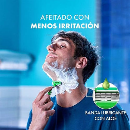 GILLETTE Mach3 Sensitive, Rastrillo para Afeitar Reutilizable, 1 Mango + 2 Cartuchos con 3 Hojas para Rasurar, Rastrillo para Hombre con Piel Sensible