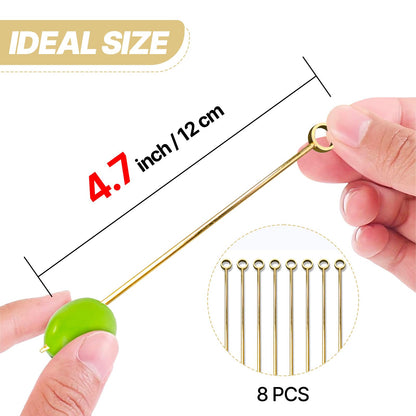 PuTwo Palillos de acero inoxidable para cócteles, 10 cm, paquete de 8, dorado