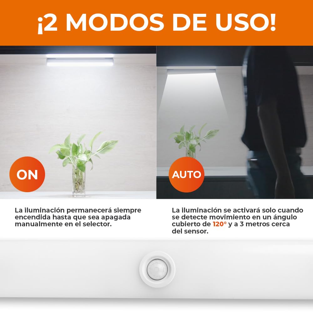 Tecnolite - Paquete de 2 Lámparas Regleta Magnética Recargable 28 cm LED 4 W, Luz de Día, Sensor de Movimiento, Luz Armario, Escalera, Closet, Cocina, Lámparas Portátiles