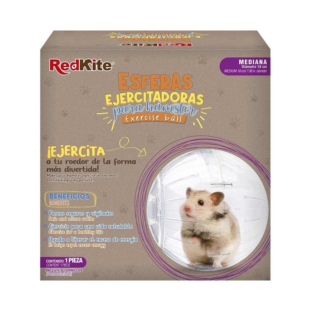 Red Kite Esfera Ejercitadora para Hámpster, Ratones, Ratas, Cuyos y Pequeños Mamíferos, Mediana de Plástico Transparente con 18 centímetros de Diámetro