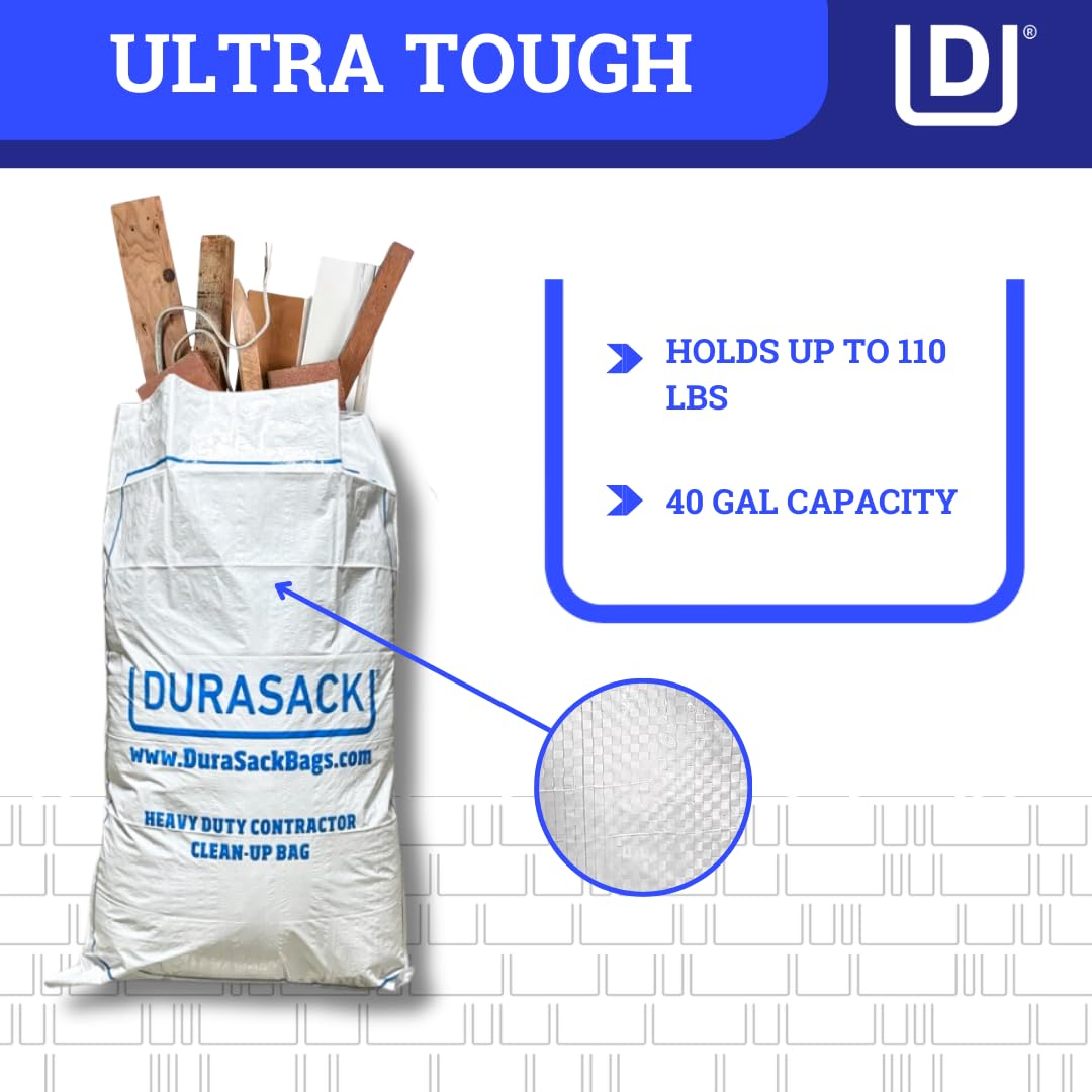 DURASACK - Bolsas para contratistas resistentes de 40 galones, reutilizables de polipropileno tela blanco, paquete de 16