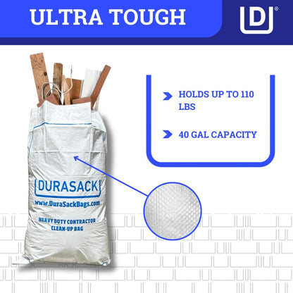 DURASACK - Bolsas para contratistas resistentes de 40 galones, reutilizables de polipropileno tela blanco, paquete de 16